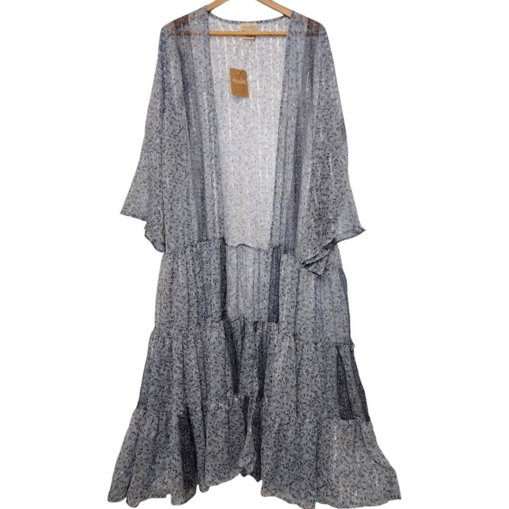 Nalini Floral Metallic Yarn Tiered Maxi Duster